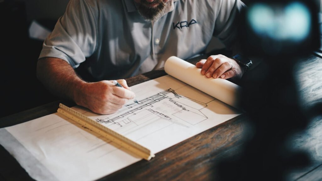 Architecte travaillant sur un plan